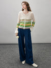 COMOBOCA Women's Rainbow Striped Button Down Cardigan