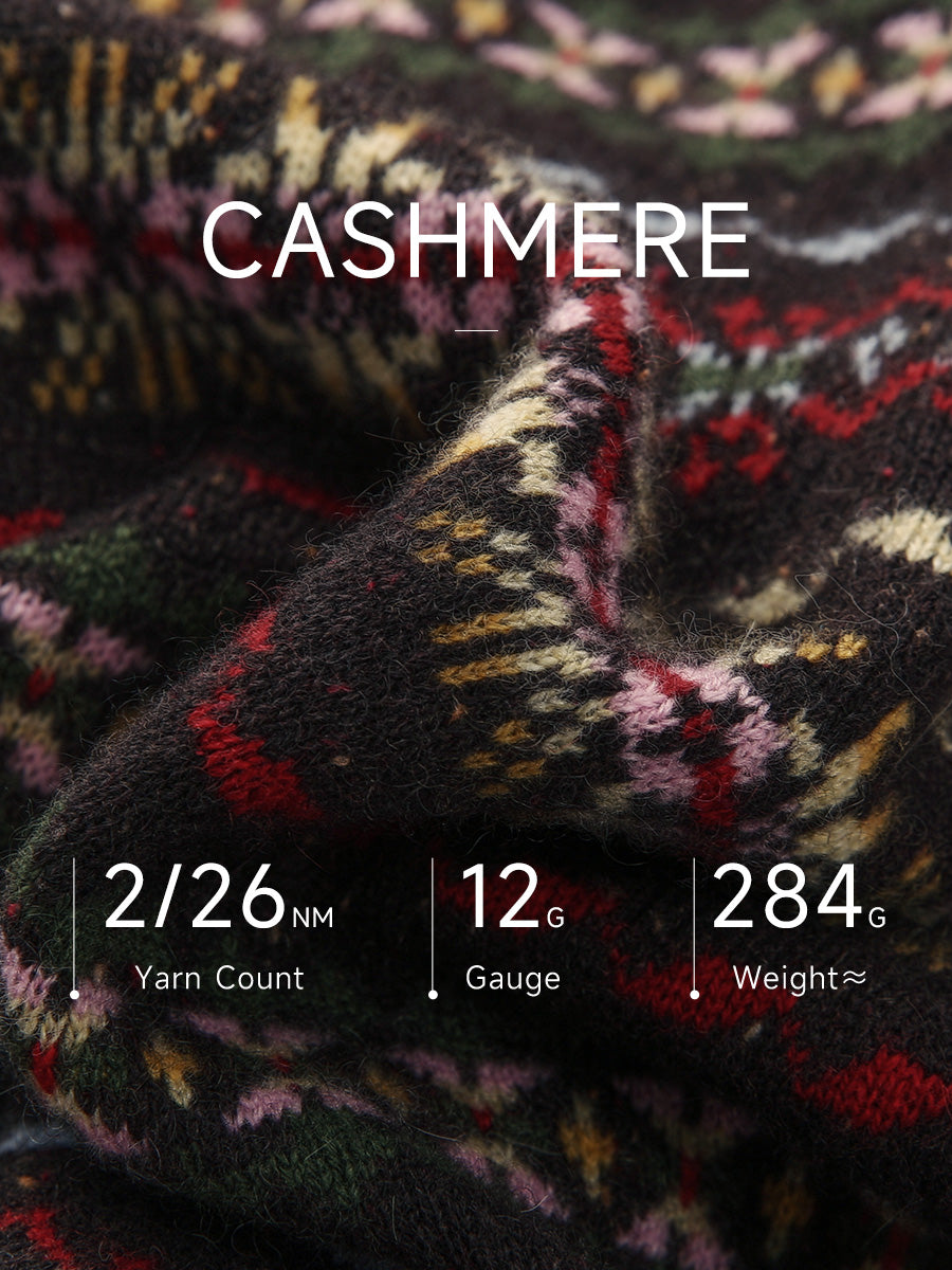 COMOBOCA 100% Cashmere Women's Fair Isle Turtleneck Sweater