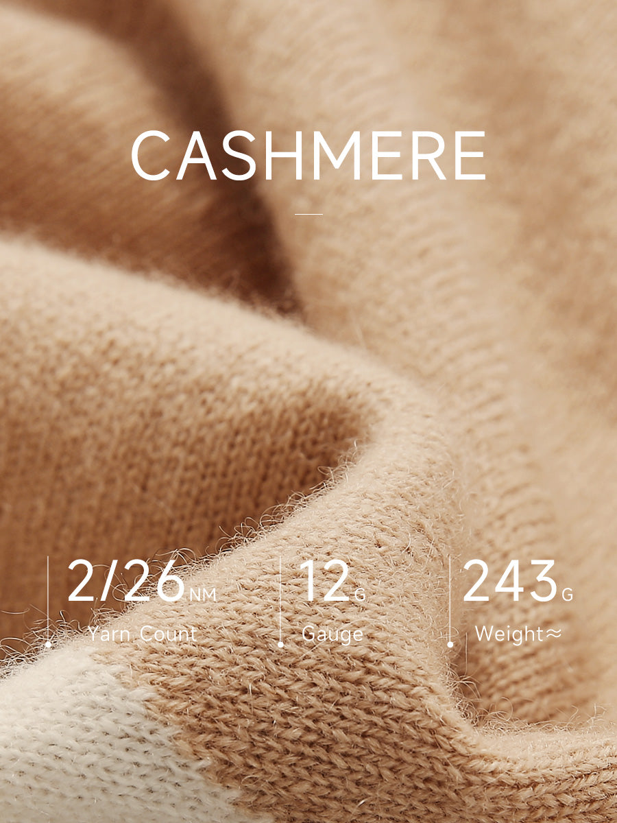 COMOBOCA 100% Cashmere Women's Color Block Turtleneck Sweater