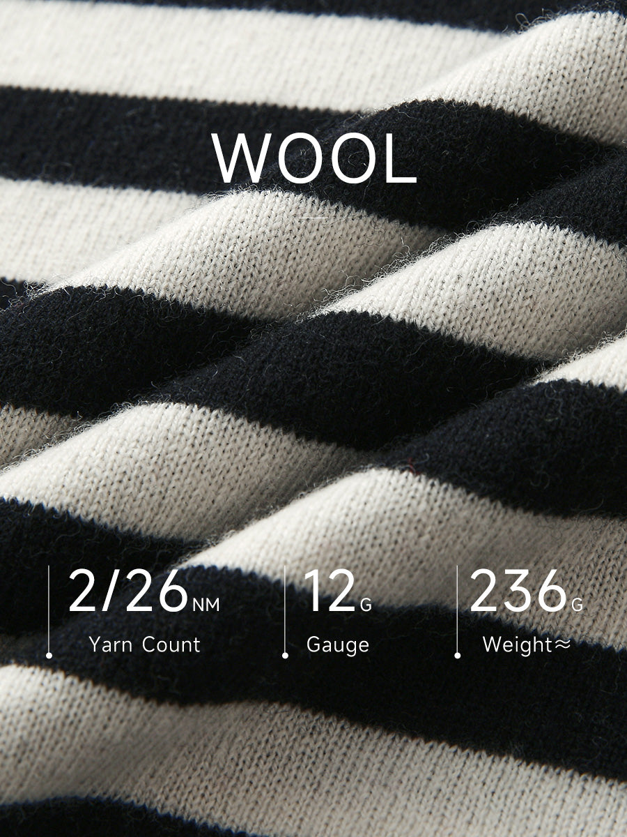 COMOBOCA 100% Wool Women's Striped Embroidered Sweater