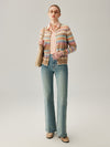 COMOBOCA 100% Cashmere Women's Striped Button Down Cardigan