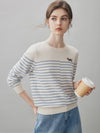 100% Cashmere Women's Striped Round Neck Sweater