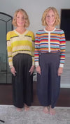 Women's Ribbed Rainbow Striped Knit Cardigan