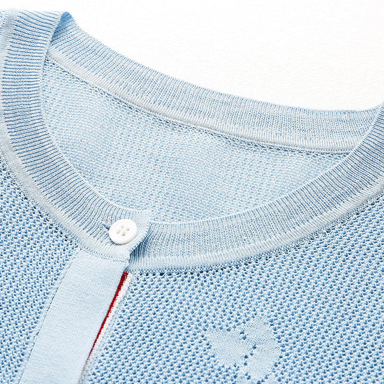 COMOBOCA Women's Pet Pointelle Knit Round Neck Cardigan