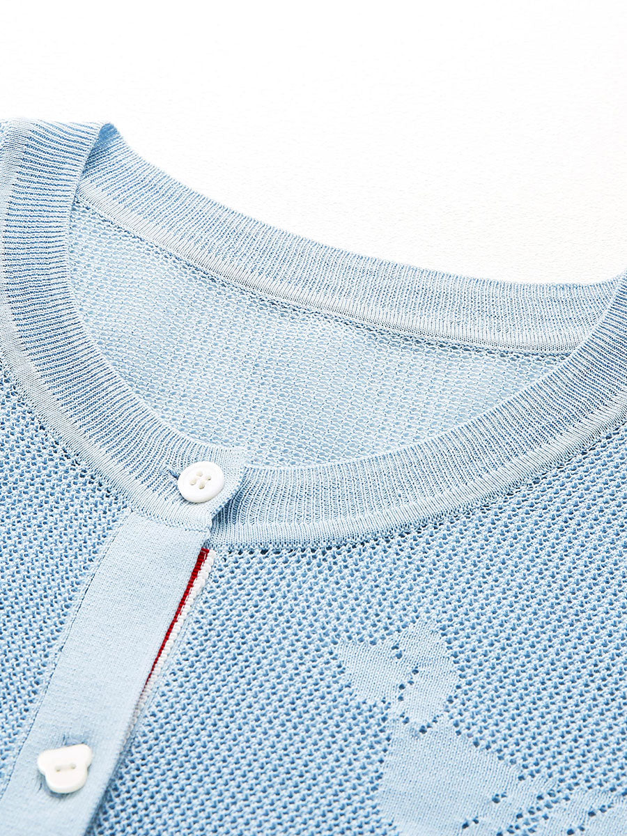 COMOBOCA Women's Pet Pointelle Knit Round Neck Cardigan