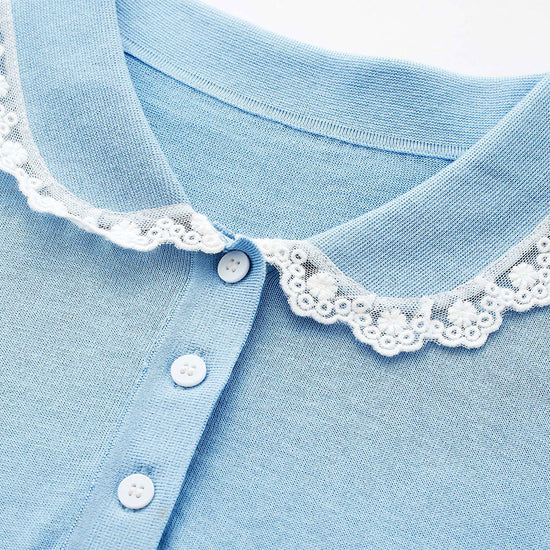 COMOBOCA Women's Lace Trim Collar Knit Polo T-Shirt