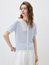 Women’s Linen Blend Striped Knit Pullover Short Sleeve T-Shirt