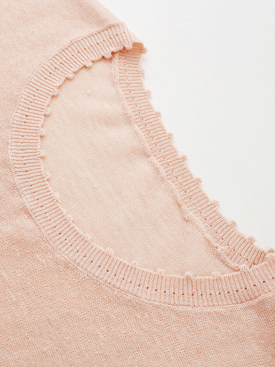 COMOBOCA Women's Sheer Openwork Knit T-Shirt