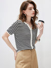 Women’s Linen Blend Striped Knit Pullover Short Sleeve T-Shirt
