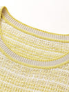 Women's  Round Neck Jacquard Linen Knit Short Sleeve Top