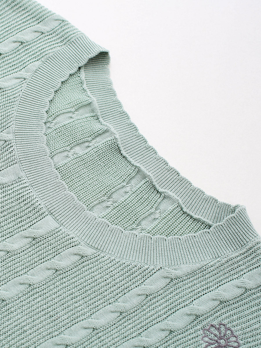 COMOBOCA Women's Cable Knit Embroidered Sweater