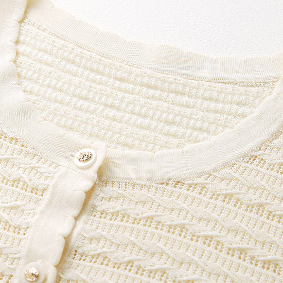 COMOBOCA Women's Scalloped Pointelle Knit Cardigan