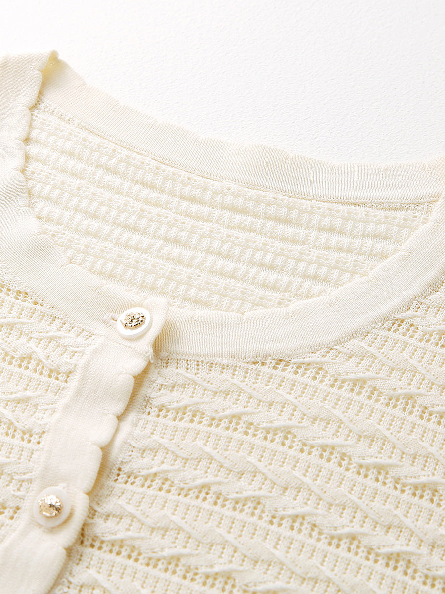 COMOBOCA Women's Scalloped Pointelle Knit Cardigan