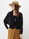 Women’s V-neck long-sleeve knit hollow-out linen-blend cardigan