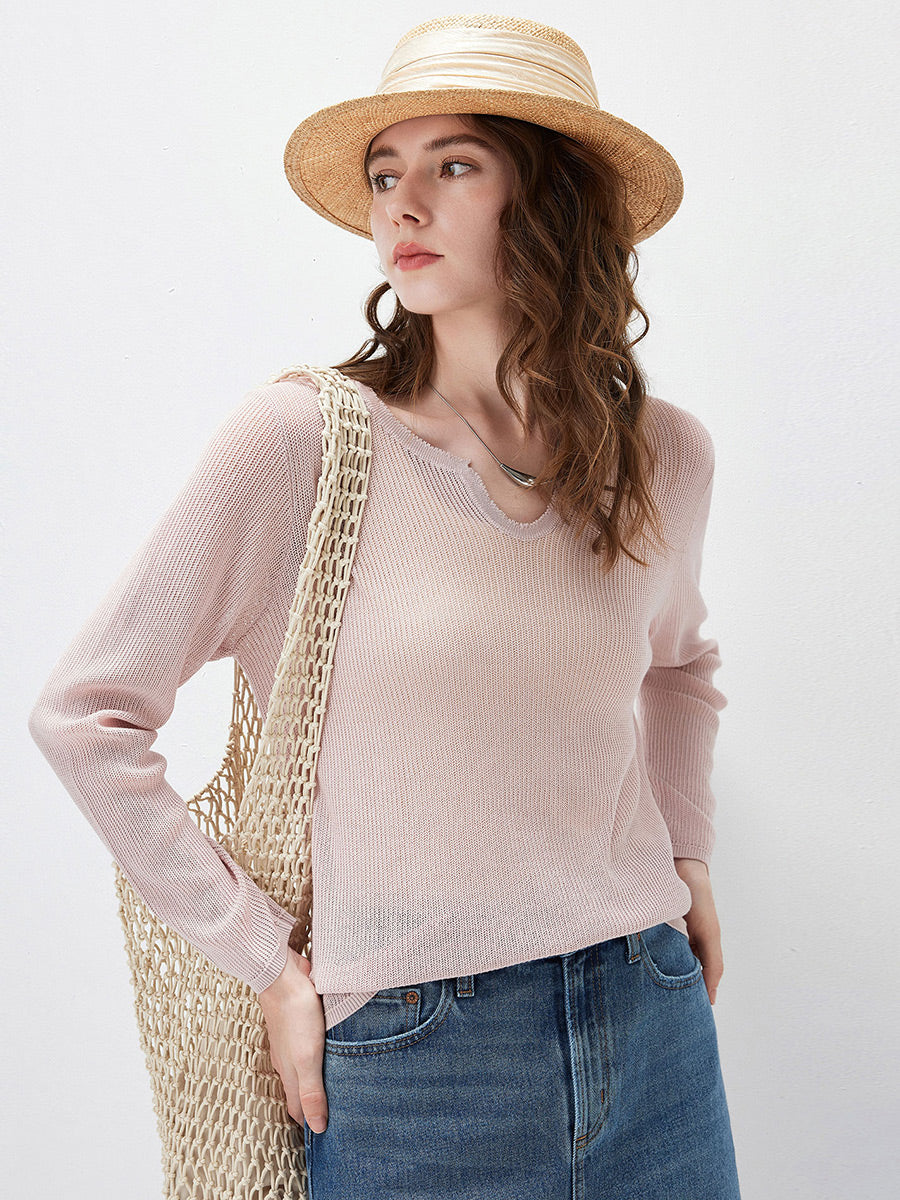 COMOBOCA Women's Split V-Neck Knit Sweater