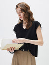 Women’s V-Neck Silk-Cotton Jacquard Knit Short Sleeve T-Shirt