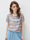 100% Mulberry Silk Women’s Vintage Print Round-Neck Short Sleeve T-Shirt