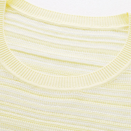 COMOBOCA Women's Ribbed Fine Stripe Knit T-Shirt