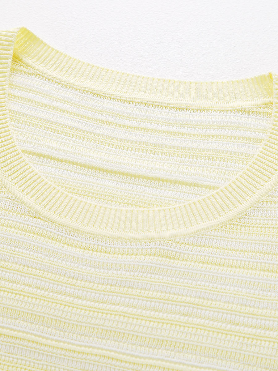 COMOBOCA Women's Ribbed Fine Stripe Knit T-Shirt