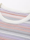 Women’s Silk-Cotton Contrast Stripe Knit Crew Neck Short Sleeve T-Shirt