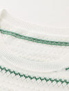 Women's Silk-Cotton Jacquard Stripe Knit Crew Neck Short Sleeve T-Shirt