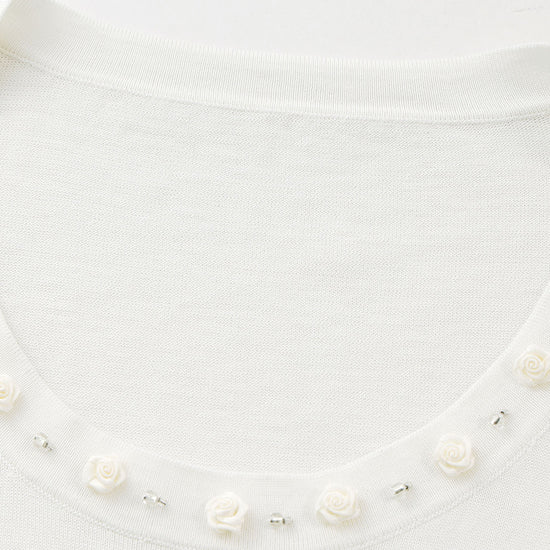 COMOBOCA Women's Rhinestone Trim Knit T-Shirt