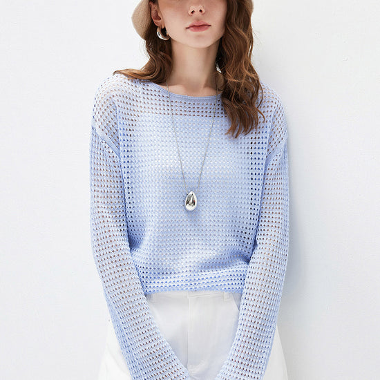 COMOBOCA Women's Sheer Mesh Knit Overpull Top