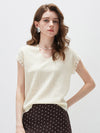 Women’s V-Neck Silk-Cotton Jacquard Knit Short Sleeve T-Shirt