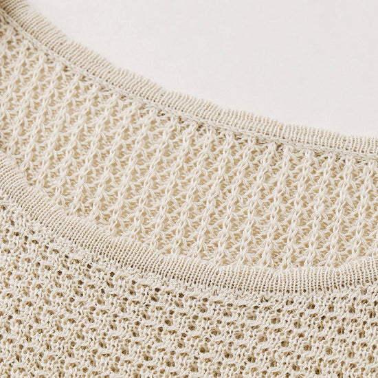 COMOBOCA Women's Openwork Round Neck Knit T-Shirt