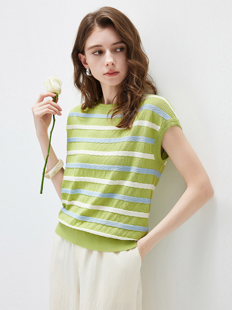 COMOBOCA Women's Striped Knit Cap Sleeve T-Shirt