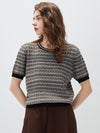 Women's  Round Neck Jacquard Linen Knit Short Sleeve Top