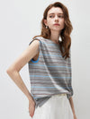 Women's Silk-Cotton Striped Crew Neck Sleeveless Knit Vest