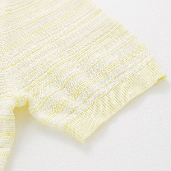COMOBOCA Women's Ribbed Fine Stripe Knit T-Shirt
