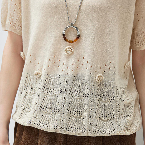 COMOBOCA Women's Sheer Openwork Knit T-Shirt