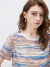 100% Mulberry Silk Women’s Vintage Print Round-Neck Short Sleeve T-Shirt