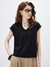 Women’s V-Neck Silk-Cotton Jacquard Knit Short Sleeve T-Shirt