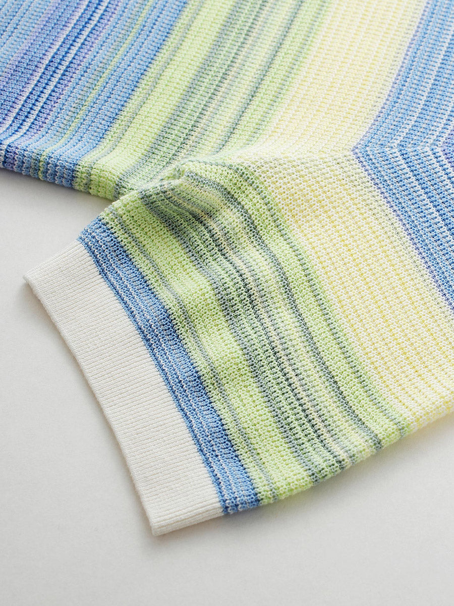 COMOBOCA Women's Gradient Stripe Openwork Knit T-Shirt