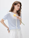 Women’s Linen Blend Striped Knit Pullover Short Sleeve T-Shirt