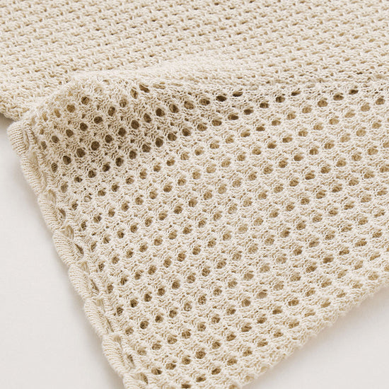 COMOBOCA Women's Openwork Round Neck Knit T-Shirt