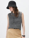 Women's Linen Blend Crew Neck Pointelle Knit Sleeveless Vest