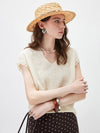 Women’s V-Neck Silk-Cotton Jacquard Knit Short Sleeve T-Shirt