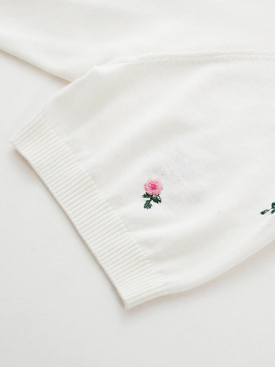 COMOBOCA Women's Floral Embroidery Knit T-Shirt