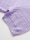 Women's Silk-Cotton Blend Peter Pan Collar Pointelle Knit Short Sleeve Top