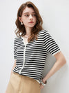 Women’s Linen Blend Striped Knit Pullover Short Sleeve T-Shirt