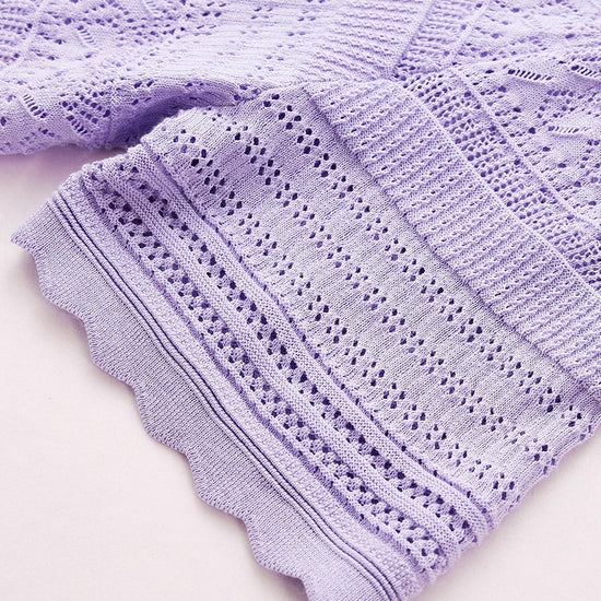 COMOBOCA Women's Scalloped Hem Openwork Knit Cardigan