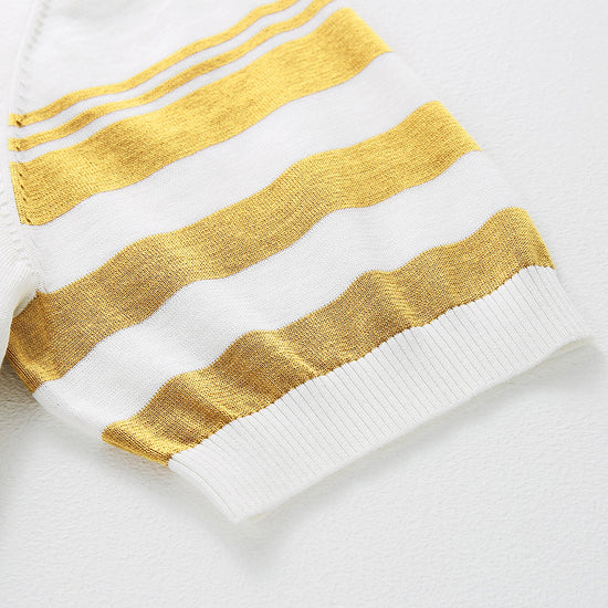 COMOBOCA Women's Contrast Stripe Knit T-Shirt