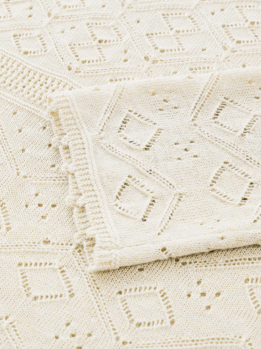COMOBOCA Women's Diamond Pointelle Knit Sweater
