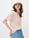 Women’s Round-Neck Linen Blend Hollow-Out Short Sleeve Knit T-Shirt
