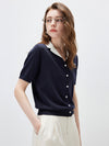 COMOBOCA Women's Contrast Collar Knit Button Down Cardigan