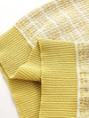 Women's  Round Neck Jacquard Linen Knit Short Sleeve Top